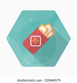 Chinese New Year red envelop icon, Vector flat long shadow design. Chinese festival couplets with gold ingot means " wish fortune come"