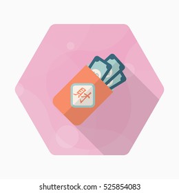 Chinese New Year red envelop icon, Vector flat long shadow design. Chinese festival couplets with gold ingot means " wish fortune come"
