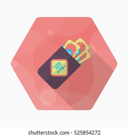 Chinese New Year red envelop icon, Vector flat long shadow design. Chinese festival couplets with gold ingot means " wish fortune come"