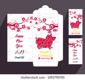 Chinese New Year red envelope flat icon, year of the pig 2019