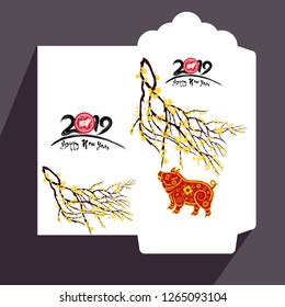 Chinese New Year red envelope flat icon, year of the pig 2019