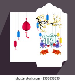 Chinese New Year red envelope flat icon, year of the rat 2020