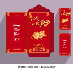 Chinese New Year red envelope flat icon, year of the rat 2020