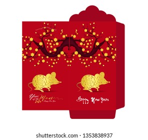 Chinese New Year red envelope flat icon, year of the rat 2020