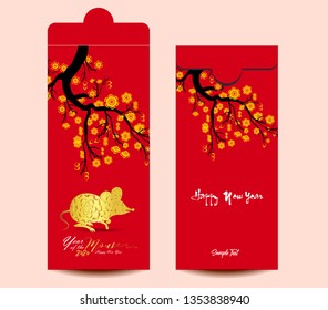 Chinese New Year red envelope flat icon, year of the rat 2020