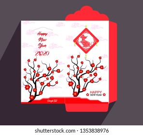 Chinese New Year red envelope flat icon, year of the rat 2020