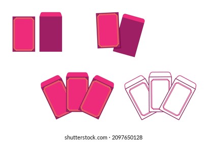 Sobre rojo chino de Año Nuevo, vector de conjunto de paquetes rojos aislado