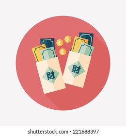 Chinese New Year red envelope flat icon with long shadow,eps10