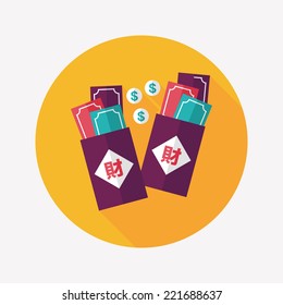 Chinese New Year red envelope flat icon with long shadow,eps10