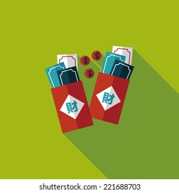 Chinese New Year red envelope flat icon with long shadow,eps10
