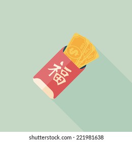 Chinese New Year red envelope flat icon with long shadow,eps10