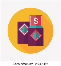 Chinese New Year red envelope flat icon with long shadow,eps10