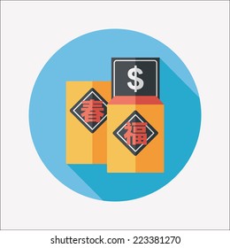 Chinese New Year red envelope flat icon with long shadow,eps10