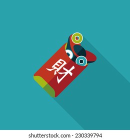 Chinese New Year red envelope flat icon with long shadow,eps10