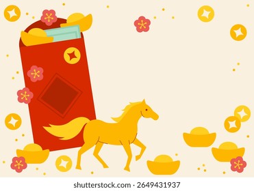Chinese New Year, Red Envelope. Horse sign for 2026. Chinese New year with red envelope and gold money