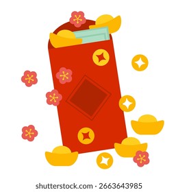 Chinese New Year, Red Envelope. Chinese New year with red envelope and gold money