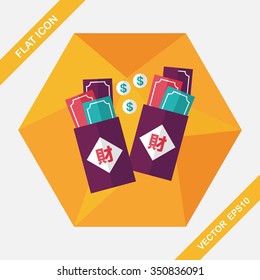 Chinese New Year red envelope flat icon with long shadow,eps10