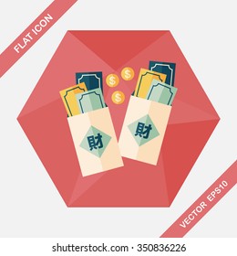 Chinese New Year red envelope flat icon with long shadow,eps10