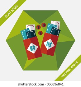 Chinese New Year red envelope flat icon with long shadow,eps10