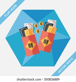 Chinese New Year red envelope flat icon with long shadow,eps10