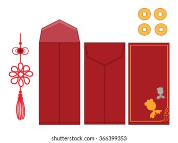 Chinese New Year Red Envelope With Festoon and Coins
