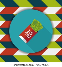 Chinese New Year red envelope flat icon with long shadow,eps10