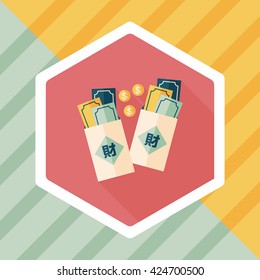 Chinese New Year red envelope flat icon with long shadow,eps10