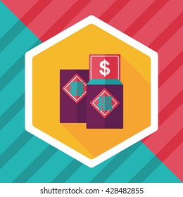 Chinese New Year red envelope flat icon with long shadow,eps10