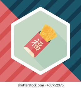 Chinese New Year red envelope flat icon with long shadow,eps10