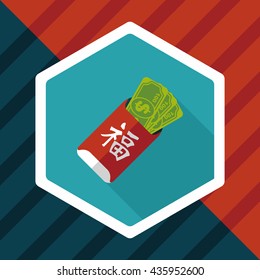 Chinese New Year red envelope flat icon with long shadow,eps10