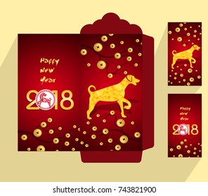 Chinese New Year red envelope flat icon, year of the dog 2018
