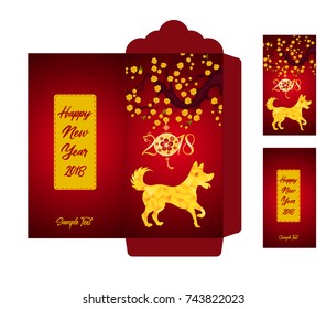 Chinese New Year red envelope flat icon, year of the dog 2018