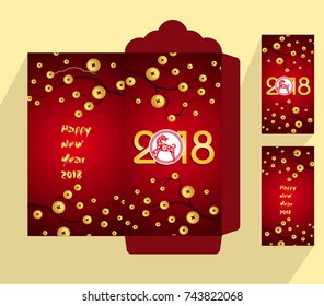 Chinese New Year red envelope flat icon, year of the dog 2018