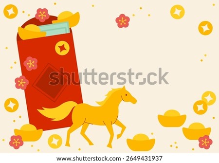 Chinese New Year, Red Envelope. Horse sign for 2026. Chinese New year with red envelope and gold money