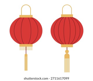 Conjunto de Ilustración vectorial plana de linterna roja del año Nuevo chino.
Año Nuevo Lunar y Fiesta de Mediados de Otoño Decoración de Linternas.
Festival de linternas chinas.
El fondo blanco.