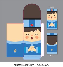 Chinese new year red packet template design. Cute chinese boy with smiling face and dressed in blue chinese clothe.