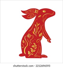 Chinese New Year Red Zodiac Rabbit With Gold Gradient Floral Ornament