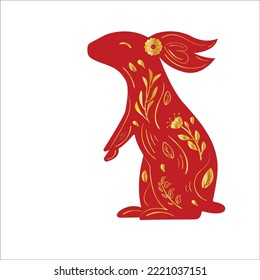 Chinese New Year Red Zodiac Rabbit with Gold Gradient Floral Ornament