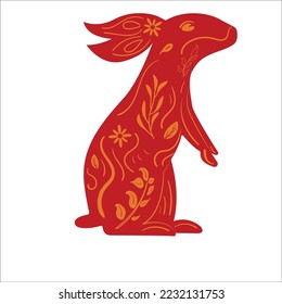 Chinese New Year Red Zodiac Rabbit with Orange Floral Ornament