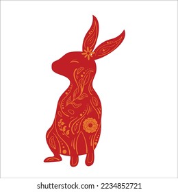 Chinese New Year Red Zodiac Rabbit with Orange Floral Ornament