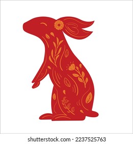 Chinese New Year Red Zodiac Rabbit with Orange Floral Ornament