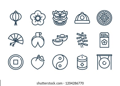 Chinese new year related line icon set. Chinese holidays vector linear winter icons.
