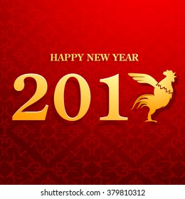 Chinese New Year of the Rooster 2017 greeting card with orient ornament