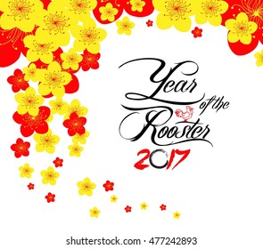 Chinese new year. The year of rooster and cherry blossom
