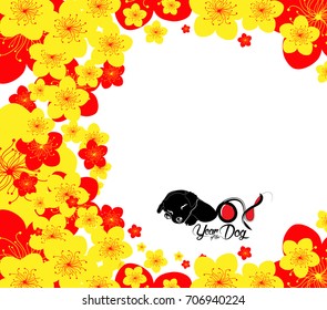 Chinese new year. The year of rooster and cherry blossom. Year of the dog