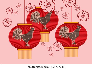 chinese new year of the rooster/ lantern vector/illustration  