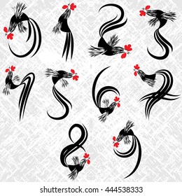 Chinese New Year of the Rooster. Numbers grunge vector file organized in layers for easy editing.