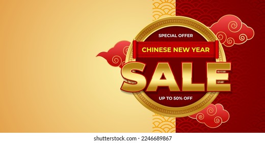 Chinese new year sale banner vector, background of lunar new year discount event for promotional product, web banner and social media post