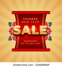 Chinese new year sale banner vector, background of lunar new year discount event for promotional product, web banner and social media post