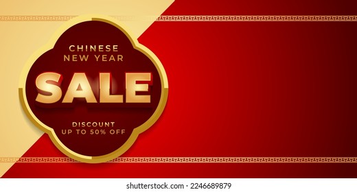 Banner vectorial de venta de año nuevo chino, antecedentes del evento de descuento de año nuevo lunar para productos promocionales, banner web y post en medios sociales